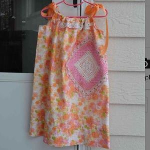 Vintage Set peach floral cotton pillowcase dress & headband girl’s size 6-10